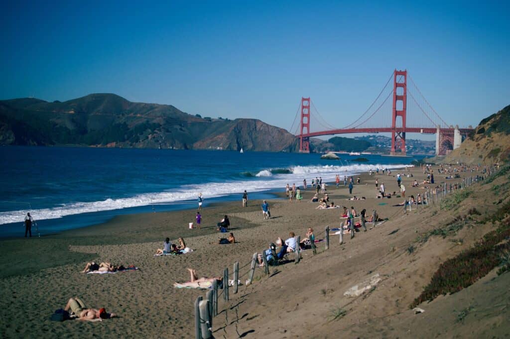 Baker Beach with Golden Gate Bridge in background, San Francisco, California